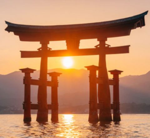 Torii au coucher du soleil japon Oasis