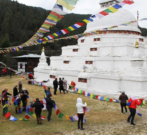 Drapeaux prieres voyage initiatique Bhoutan Oasis