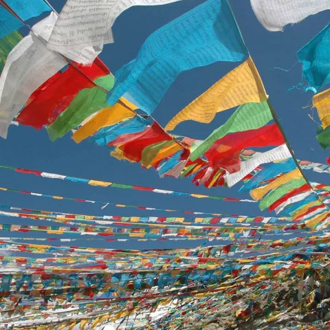 Drapeaux de prière, circuit spirituel Tibet Oasis